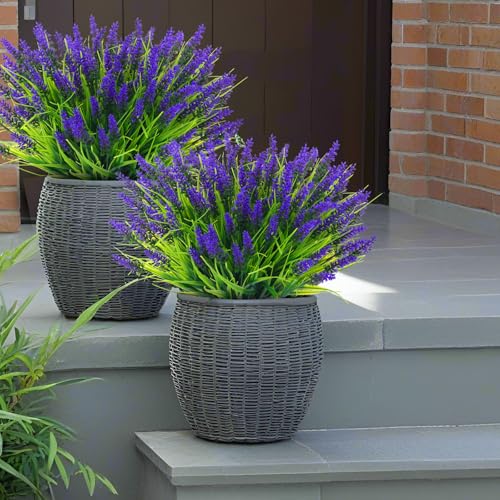 Rowfad 22 Pcs Artificial Outdoor Flowers UV Resistant Lavender Fake Greenery Plants Grass with Purple Flowers for Pot Decor for Window Garden Patio Hanging Planter Pathway Front Porch (22, Purple) - color: Purple