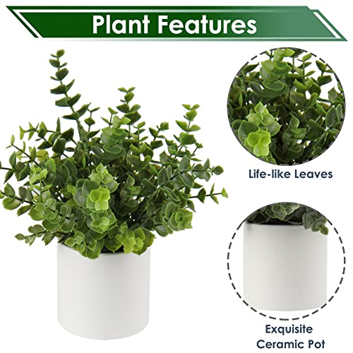 Briful Mini Fake Plants Set of 2 Small Faux Plant Eucalyptus Rosemary Greenery Potted Plants Artificial Decor for Home Table Office Room Desk Bathroom Shelf Kitchen Farmhouse Mantel Decoration