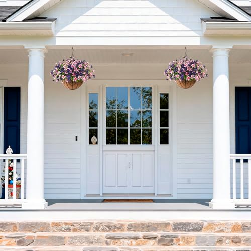 INQCMY Artificial Hanging Flowers for Outdoors, 5 Bundles UV Resistant Artificial Hanging Baskets,All Weather Fake Flowers for Patio, Porch, Yard, Window Box,Home for Spring Summer Decoration. - color: Pink Purple