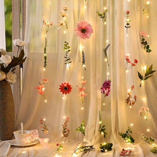 Livole 6Pcs 36Ft Hanging Flower Garland with Light, Wildflower Garlands Backdrop Silk Fake Floral Vines with Hooks for Spring Party Wedding Birthday Anniversary Arch Wall Garden Decor - color: Wildflowers With Light, size: 6Pcs