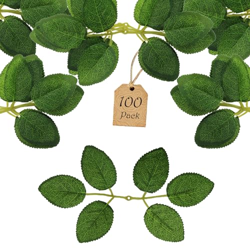 100 Pcs Artificial Flowers Green Leaf Bulk Faux Greenery Silk Fake Rose Leaves Bouquet Garland Wreath Floral Arrangement Supplie DIY Craft (6 Medium-Leaf Green) - color: 02. 6 Medium-leaf Green