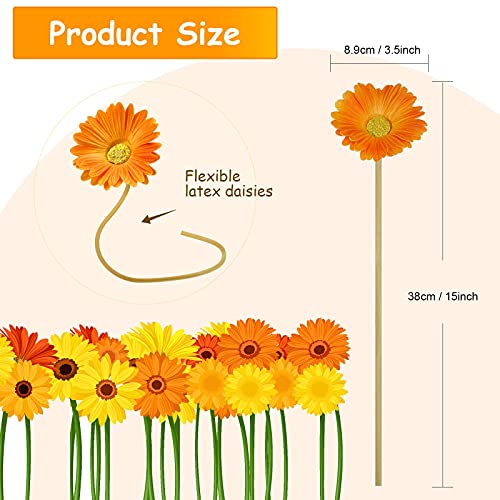 WILLBOND 18 Pcs Artificial Gerbera Daisies Flowers 15 in Pink and Orange Fake Daisy Bouquet with Flexible Stems Boho Faux Wildflower for Groovy Sunset Soiree Wedding Bridal Party Home Decor, 6 Colors - color: White, Pink, Yellow, Orange, Rose, Coral