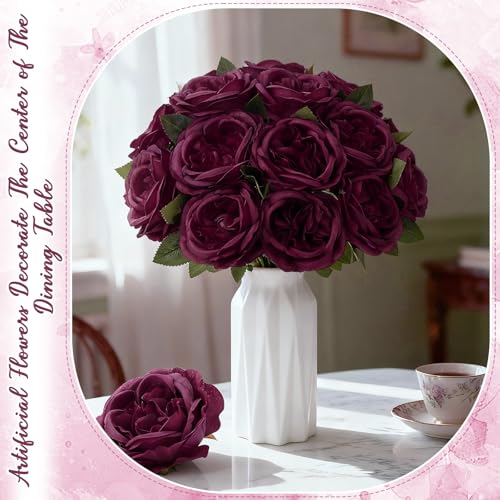 Suncalla 80 Pack Austin Rose Peonies, 3.94 Inch Artificial Flowers Heads Bulk with Stems Leaves for Arrangement Wedding Centerpiece Banquets Party Home Kitchen Decor DIY(Burgundy) - color: Burgundy