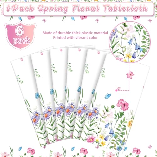 6Pcs Spring Floral Plastic Tablecloth,Pink Purple Blue Flower Butterfly Disposable Table Cover for Home Decor Summer Spring Picnic Dining Holiday Weeding Birthday Tea Party Decorations,54x108 Inch - size: 108" X 54" (Rectangular) - 6 Pack