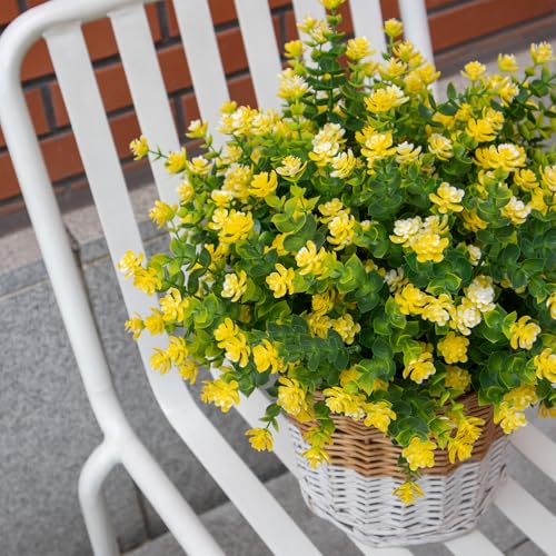 Artificial Flowers for Outdoors, 12 Bundles UV Resistant Artificial Outdoor Flowers, Not-Fading Plastic Fake Flowers for Outdoor Planters for Home Garden Porch Yard Decor,Yellow - color: Yellow