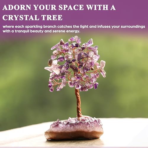 Crocon® Amethyst Crystals Tree with Cluster Base Tree of Life, Birthday Gifts for Women, Men Decor for Shelf, Sister Gift, Birthday Gifts for Mom, Cute Home Office Decor Purple Housewarming Present - color: Ac Amethyst Cluster Base