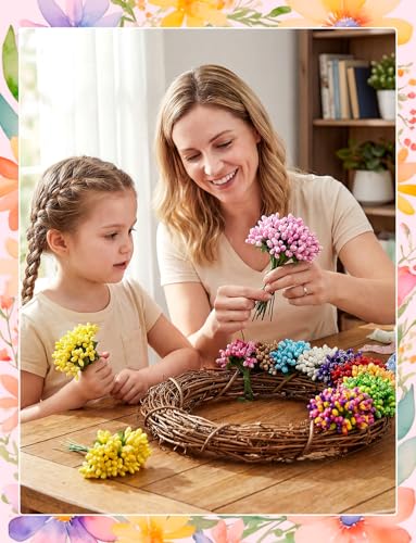 192 Pcs Premium Artificial Flower Stamens for Crafts, 16 Colored Heads Floral Stamens for Flower Making, Tiny Fake Flower Wire Stems for DIY Wedding Bouquets, Scrapbooking, and Plant Embellishment