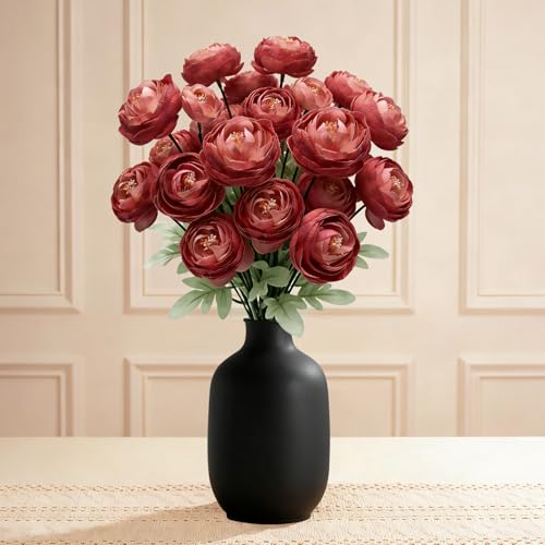 Artificial Silk Peony Fake Flowers,6PCS Artificial Faux Peonies Bulbs with 24 Silk Heads for Indoor Outdoor DIY Bouquets Wedding Centerpieces Home Decoration - color: Wine Red