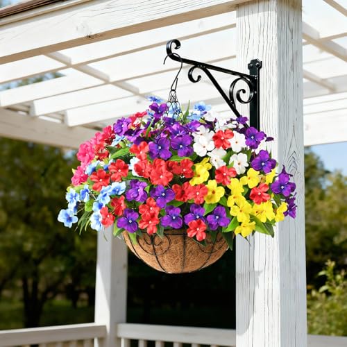 Artificial Impatiens Flowers for Outdoors, 6 Bundles Multicolor Silk Fake Flowers for Spring Summer Decoration, UV Resistant Faux Plants Plastic Bouquet for Home Planter Porch Patio Yard Decor - color: Purple,blue,red,hot Pink,white,yellow