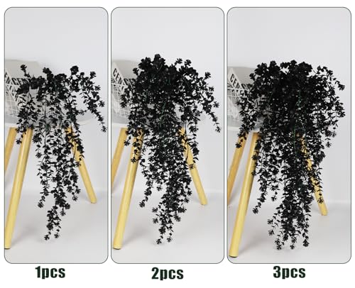 RECUTMS Black Hanging Flowers Faux Hanging Plants Black Artificial Hanging Plant Fake Greenery Faux UV Resistant Hanging Vines Plant for Indoor Outdoor Wedding Halloween Party Fall Wall Decor 3 Packs - color: Black, size: Hanging Plants