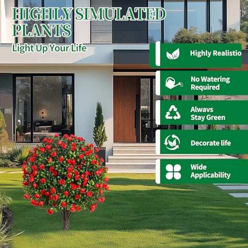 Artificial Rose Topiary Trees, 22 Inch UV-Resistant Red Flowers, Set of 2 with Ground Stakes, Indoor Outdoor Decorative Plants (2, Red Rose) - color: Red Rose