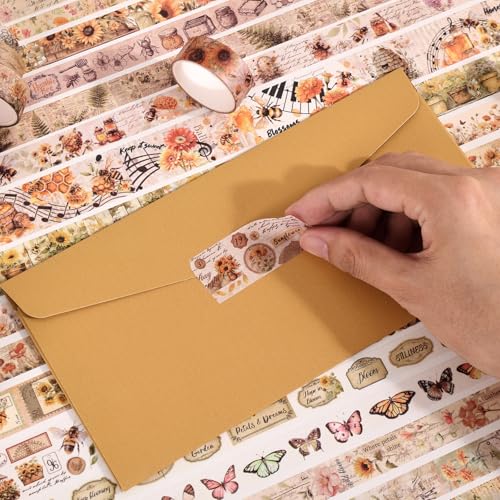 Natural Washi Tape Set, 42 Rolls - Floral, Butterfly, Bee, Botanical,Letter, Vintage Writable Scrapbooking Tapes for Journaling, Bullet Diaries, Card Making, Gift Wrapping, Aesthetic Craft Supplies - style: Nature