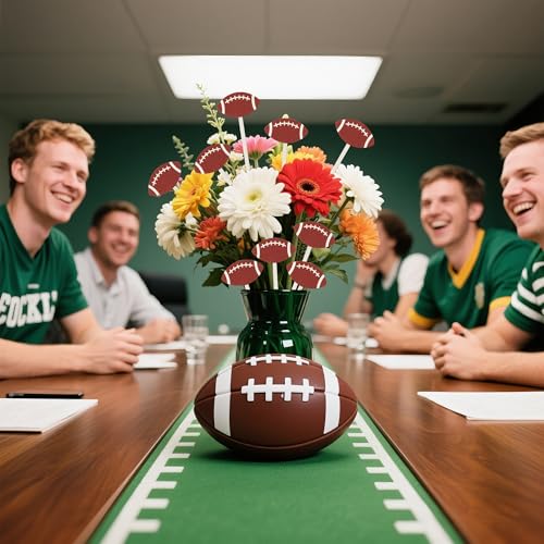 TICIAGA Football Floral Wooden Picks - 14PCS Double-Sided Football Flower Decorative Picks for Vase Filler Decorations, Rugby Ball Flower Arrangements for Sport Theme Birthday Party Centerpiece Decor - color: Football