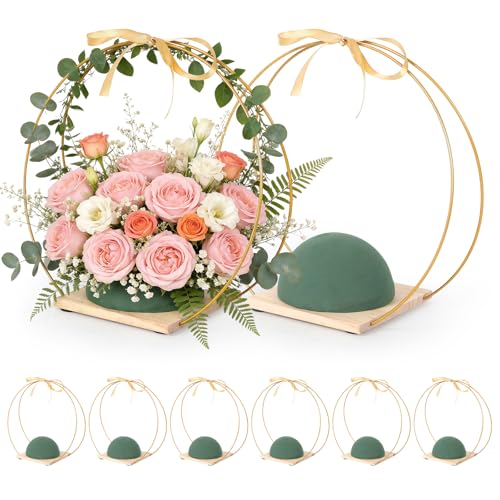 16Pack Double Floral Hoop Centerpiece for Tables 12'' Double Metal Floral Hoop Centerpieces with Stand Metal Rings for DIY Centerpiece with Foam for Table Decor Wedding Birthday Wreath Craft Party - size: 12'' Double Hoop-8 Sets