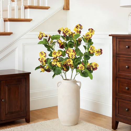 4 PCS Silk Pansies Artificial Flowers 35.43" Yellow Fake Pansy with Long Stems Faux Pansies Spring Flower Arrangements for Vase Home Outdoor DIY Wedding Party Decor(Yellow) - color: Yellow
