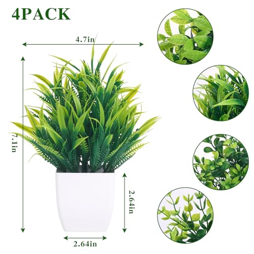 CEWOR Fake Plants 4 Packs Small Artificial Mini Plants Potted Bathroom Accessories Decorations for Desk Office Farmhouse Kitchen Table Decor Indoor - color: White