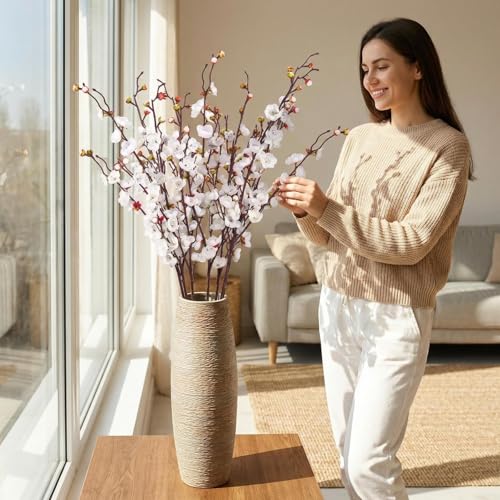 8pcs White Cherry Blossom Branches Artificial Flowers for Winter Spring Indoor Decoration,36" Plum Fake Peach Plants for Wedding Home Office Bedroom Party Decor (White, 36in) - color: White, size: 36in