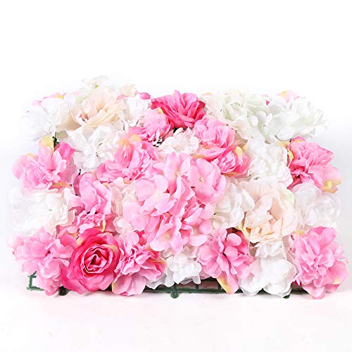 DNYSYSJ Flower Wall 8PCS 23.62" x 15.75" x 0.79" Champagne White & Pink Hydrangea Artificial Flowers Panel Silk Fabric Wall Mat for Garden Patio Wedding Stage Indoor Outdoor Decor - color: Pink and White, size: 8 pieces