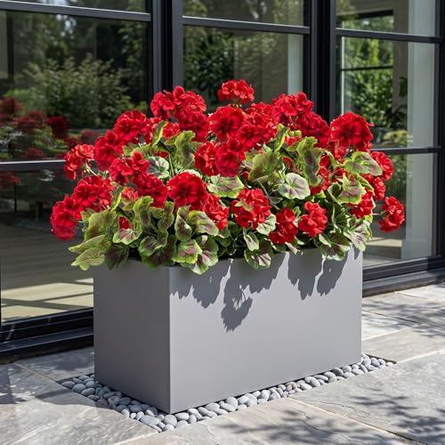 lovemoon 8 Pcs Artificial Geranium Plant Realistic Silk Flowers for Outside UV Resistant Faux Geraniums Flowers for Indoor Outdoor Home Garden Office Decoration (8, Red) - color: Red