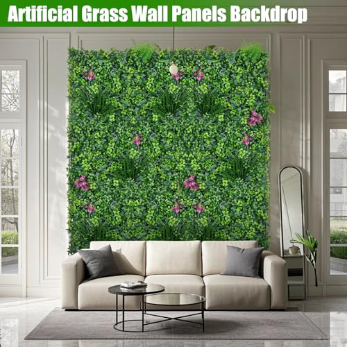 Artificial Grass Wall Roll Panels, 60"x120"(50 SQFT) Greenery Backdrop with Mint Plant Leaves, UV-Anti Fake Greenery Plant Boxwood Panels for Outdoor Patio Garden Green Wall Decor - size: 60X120 IN 1PC