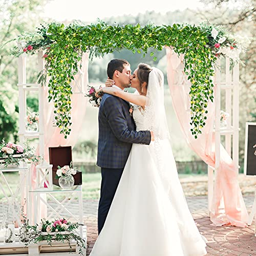 3 Packs LED Artificial Hanging Plants, 3.6 ft Fake Hanging Plant, Ivy Vine Fake Leaves Greeny Chain Wall Home Room Garden Wedding Garland Outside Decor (Basket Not Included) (Watermelon Leaves Style) - color: Watermelon Leaves Style