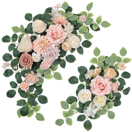 Pack of 2 Artificial Flowers for Backdrop Decoration, Wedding Arch Flowers,Reception Welcome Sign, Eucalyptus Garland, Suited to Aisle Decor and Wedding Arches(Champagne Pink) - color: Champagne Pink