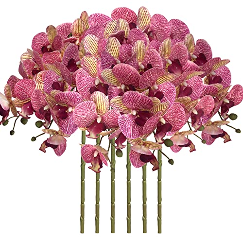 FagusHome 32 Inch Artificial Phalaenopsis Flowers 6 Pcs Artificial Orchid Flowers Stem Plants for Home Décor (Purple Dapple) - color: Purple Dapple