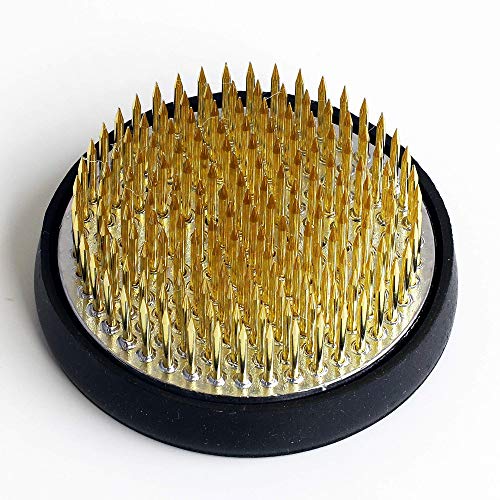 Wazakura Ikebana Kenzan Japanese Flower Holder, Made in Japan, Floral Arranging Pin Frog, Round - 2.4"(61mm) Brass