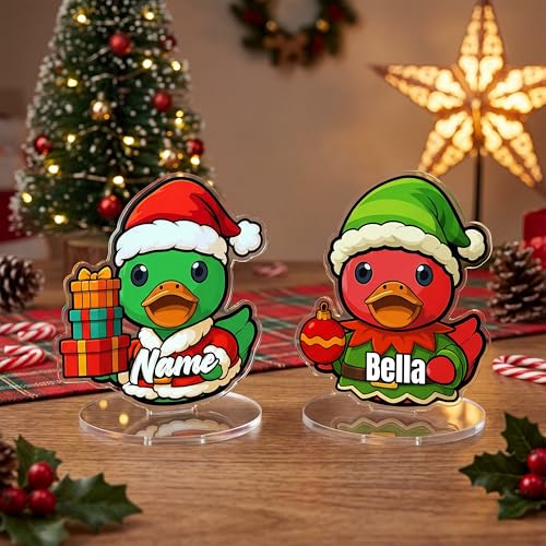 Custom Duck Acrylic Standee Personalized Name & Costume Funny Duck Desktop Christmas Village Signs, Duck Decor Gift for Christmas Decorations (Christmas Duck) - color: Christmas Duck
