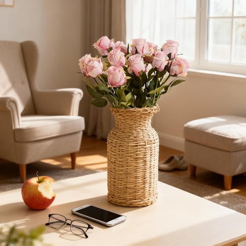 12 Pcs Light Pink Roses Artificial Flowers -20" Silk Roses Bouquet,Fake Roses Long Stem for Arrangement Wedding Centerpiece Mother's Day Home Office Party Decor - color: Light Pink
