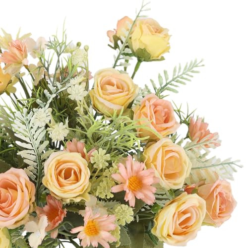 3 Pcs Artificial Rose Flowers Fake Flowers Bouquet Faux Flower Arrangement for Wedding Home Centerpieces Decor(Champagne) - color: Champagne