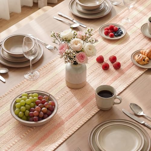 Artoid Mode Pink Farmhouse Woven Table Runner, Seasonal Holiday Rustic Kitchen Dining Table Decoration for Home Party Decor 12x72 Inch - color: Pink, size: 12" x 72", Table Runner