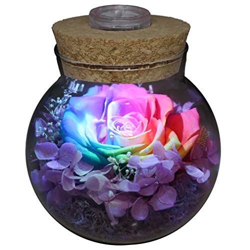 Preserved Real Roses with Colorful Mood Light Wishing Bottle,Eternal Rose，Never Withered Flowers,for Bedroom Party Table Decor, Christmas Anniversary,Valentine's,Mother's Day, (Multi) - color: Multi Color