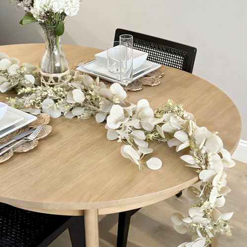 CQURE 3Pcs Eucalyptus Garland,Artificial Eucalyptus Leaves Table Greenery Garland Wreath Vines for Wedding Party Table Fireplace Bedroom Wall Room Decor - size: 17.7 Ft-White
