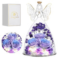 Mothers Day Rose Gifts for Women Preserved Real Flower in Glass Angel Figurines Roses for Delivery Prime Birthday Gifts for Mom Grandma Girlfriend Wife Her, BluePurple - color: Bluepurple