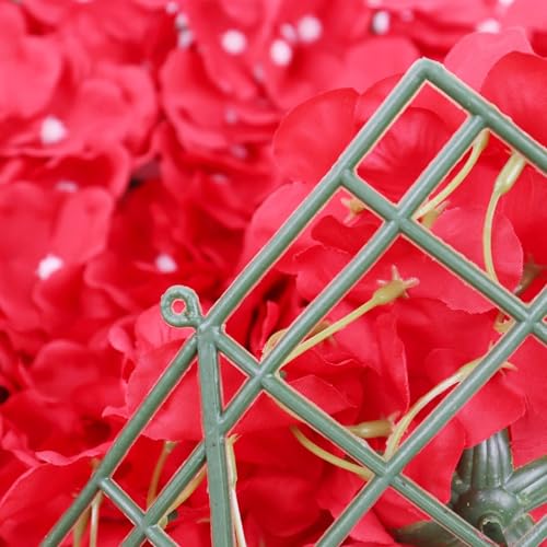 Efavormart 4 Pack Red 3D Silk Rose and Hydrangea Flower Wall Panels - 11 Sq. Ft. UV Protected Artificial Floral Backdrop Mat for Wedding, Party Photography, Nursery Wall & DIY Decor - color: Red