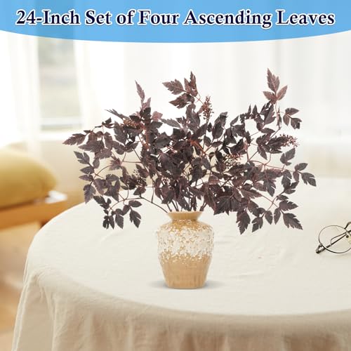 24" Artificial Purple Stems for Vase, Faux Cimicifuga Leaves with Berries, Decorative Branches for Large Centerpiece, Home Decor, 14 Pack - size: 14 Pack