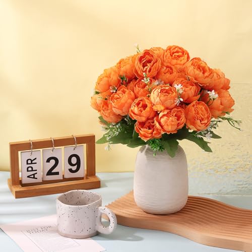8 Pack Orange Peonies Artificial Flowers, Fall Fake Silk Hydrangea Bouquet for Bridal Wedding Home Table Decor Reusable Dining Opening Ceremony Birthday Arrangement Faux Floral - color: Orange