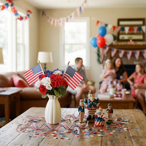 Tigeen 14 Pcs 4th of July Decor Red White Blue Artificial Flower Patriotic Decoration Artificial Geranium with 2 Flag 250th Anniversary Table Centerpieces for Memorial Veterans Independence Day Decor - style: Geranium