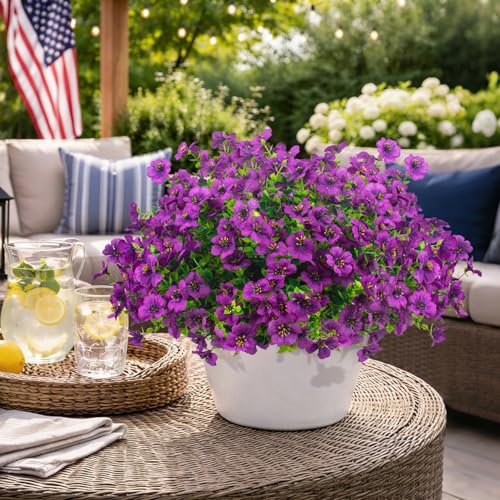 Grunyia 20 Bundles Artificial Flowers for Outdoors, UV Resistant Fake Plants Flowers Greenery Shrubs Plants for Decoration Outside Plants Hanging Planter Home Garden Decor (Fuchsia) - color: Fuchsia