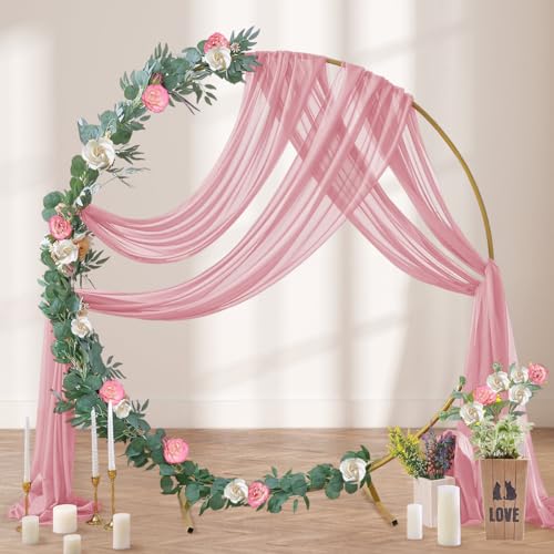 DeZerlor Wedding Arch Draping Fabric 29" x 20 FT Drapes for Backdrop Sheer Curtains for Romantic Bridal Baby Shower Decorations Ceremony Birthday Party Outdoor Events, Dusty Rose - color: Dusty Rose