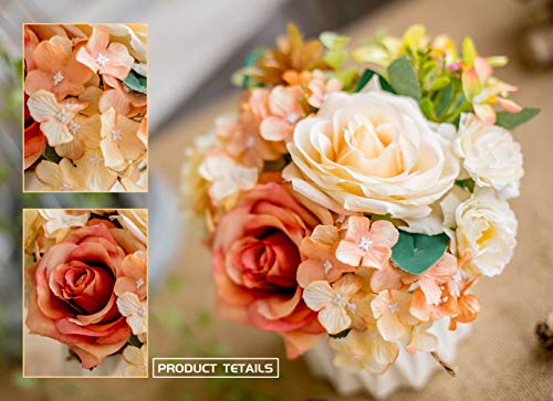 TKAS Artificial Flowers Fake Flowers Silk Rose Bouquets Decoration with Ceramics Vase for Table Home Office Wedding (Mix Color-3) - color: Mix Color-3