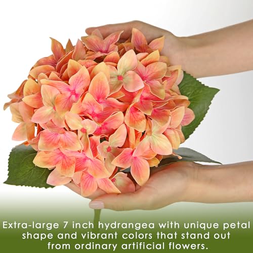 Artificial Hydrangea Flowers Real Touch Faux Hydrangeas Flower 7 Inch Large Hydrangea Heads with Unique Petal Shape, 23.6" Long Pink Hydrangeas Stems for Vase Wedding Home Table Centerpiece Decor - color: Whiskey