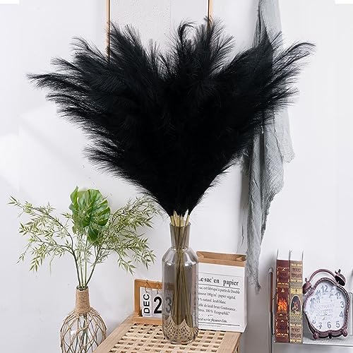 38" 10 Stems Pampas Grass Tall - Black Faux Pampas Grass Artificial Tall Pampas Grass Bouquet Flower Arrangement and Vase Filler for Boho Home Wedding Mothers Day Decoration - color: A-black