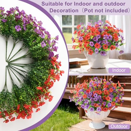 Artificial Flowers Hanging Baskets, 12 Bundles Faux Flower Outdoor Hanging Basket Spring Summer Decoration, Fake Flowers Plants for Porch Patio Balcony Home Yard Decor(Light Purple Red) - color: Light Purple,red