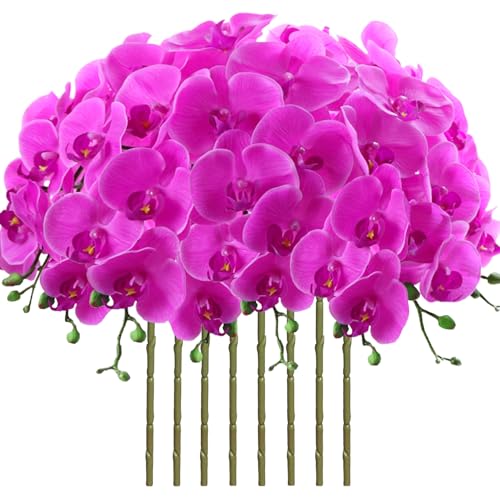 FagusHome 8 Pcs Artificial Phalaenopsis Flowers 32 Inch Artificial Orchid Flowers Fake Flowers Stem Plants for Home Décor (Purple) - color: Purple