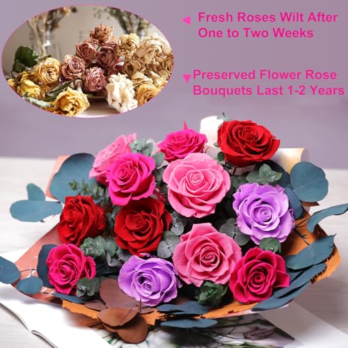 Lovenfold Flowers for Delivery Birthday Flowers Gift for Her,Preserved Flowers Bouquet 12 Roses Mixed Bouquet,Rose Gifts for Women Mom Grandma(Mixed 12 Reddish-A Roses) - color: Mixed Reddish