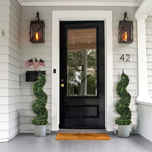 Lvydec 2 Pack Artificial Boxwood Topiary Tree, 3ft Topiary Plants Potted Trees Decoration for Front Porch Home Living Room, Indoor/Outdoor Use