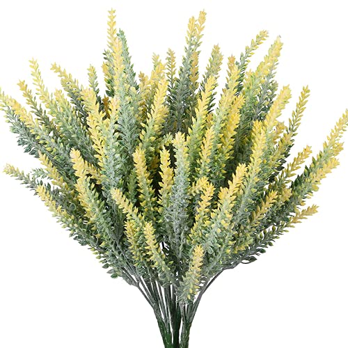 Artificial Flowers Lavender, Fake Flowers for Decoration Faux Flower Plants Plastic Greenery Decorations for Outdoor Garden Outdoors Home Art Floral Arrangements Wedding DIY Bouquet - Yellow 4 Pack - color: Lavender-yellow-4 Pack