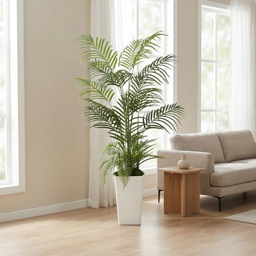 5FT Areca Palm Artificial Tree with LED Light, Tall White Pot, 3 Removable Grass Branches & Moss | Maintenance-Free Indoor Potted Plant (Areca Palm and Essentials (Tall Pot, Moss, 3 Grass Branches))